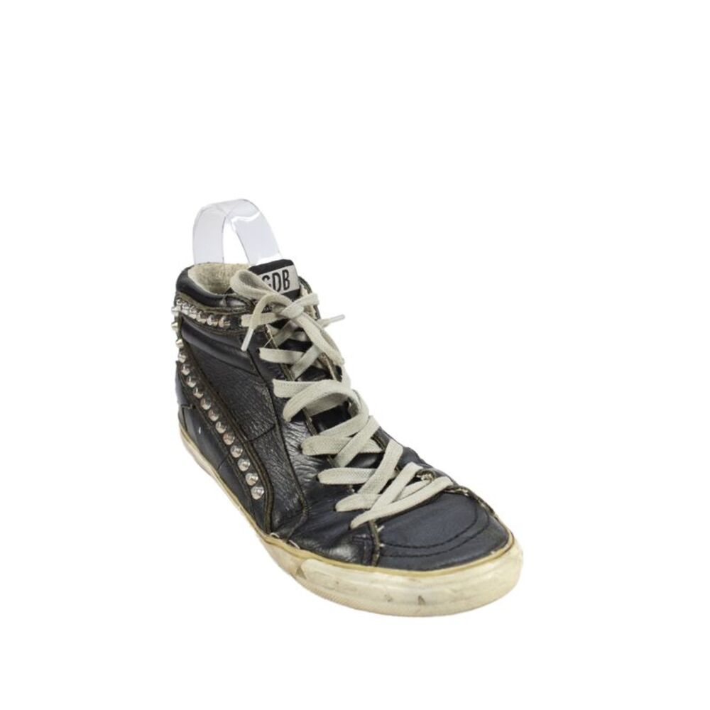 Golden Goose Women's Slide Lace-Up Leather Studs High Top Sneakers Black Size 7